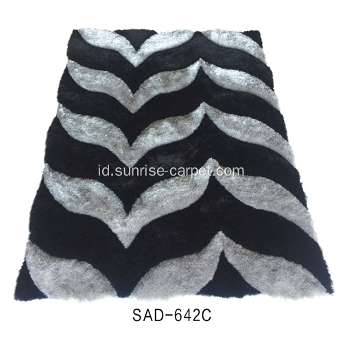 Polyester Silk Shaggy Desain 3D Rug